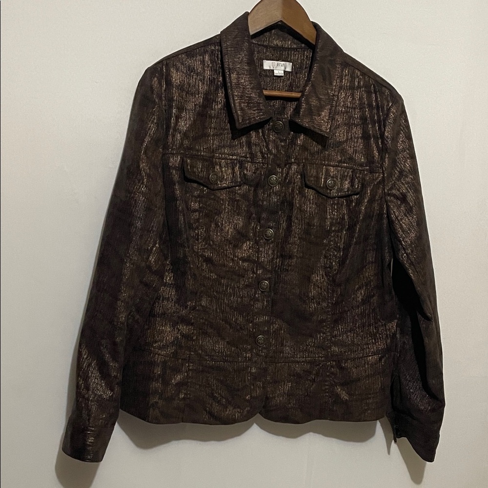 Erin London Animal Print Metallic Brown Jacket Sz Large